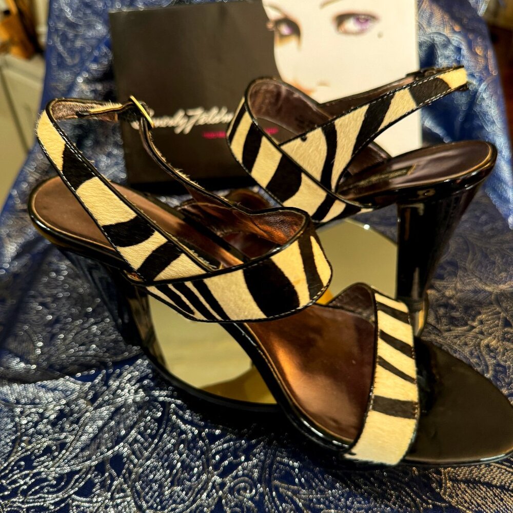 Beverly Feldman Leopard Stripe Patent Leather Sandals – Size 11